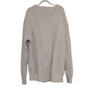 Aelfric Eden Cable Knit Sweater Womens Size XXL Cream Fisherman Casual Pullover